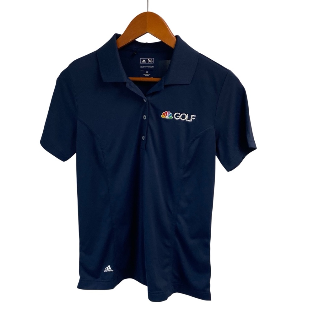 Adidas Navy Blue Polo Golf Shirt Classic Design Yth Boy Medium NBC Peacock‎ logo